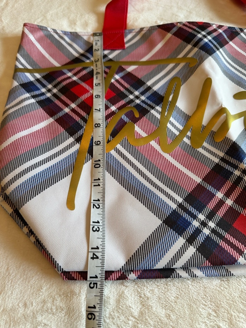 NWT Talbots Red Plaid Tote with Gold Logo - Picture 5 of 10